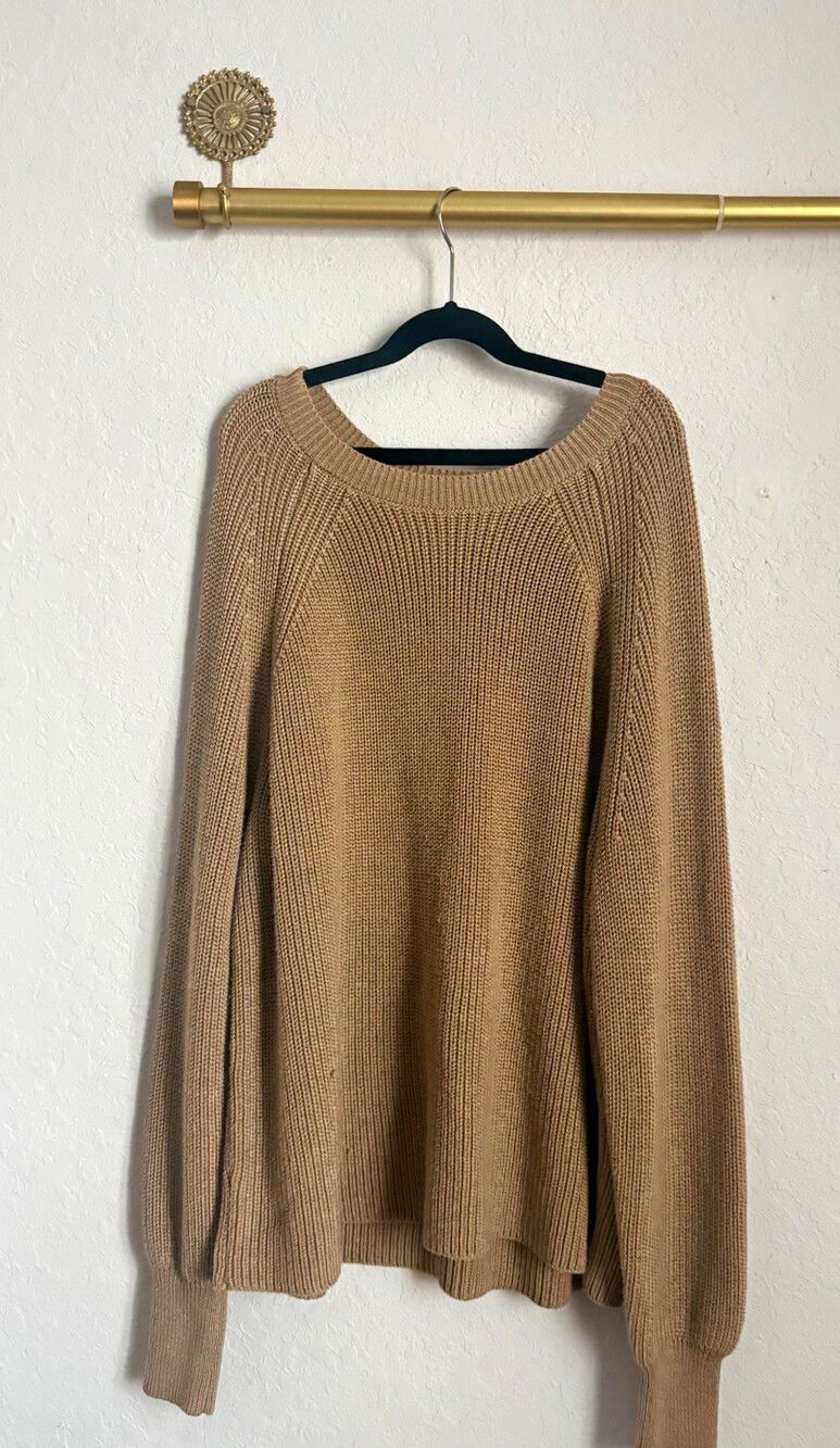 Jessica Simpson Women’s Beige Ribbed Knit Crewneck Fall Pullover Sweater XXL